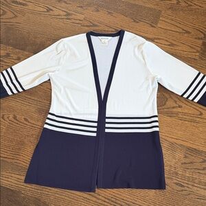 Exclusively Misook Navy and White Open-Front Cardigan Sz M Beautiful